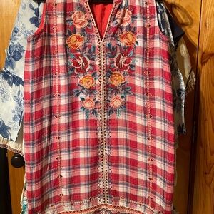 Johnny Was Red and Blue Plaid Top